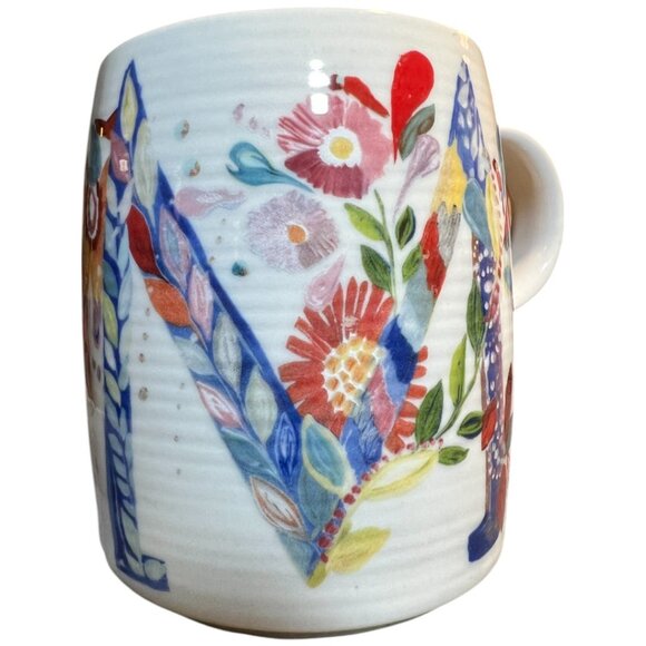ANTHROPOLOGIE Starla M Halfmann Letter M Monogram Floral Mug Coffee Cup 14 oz - Picture 1 of 15